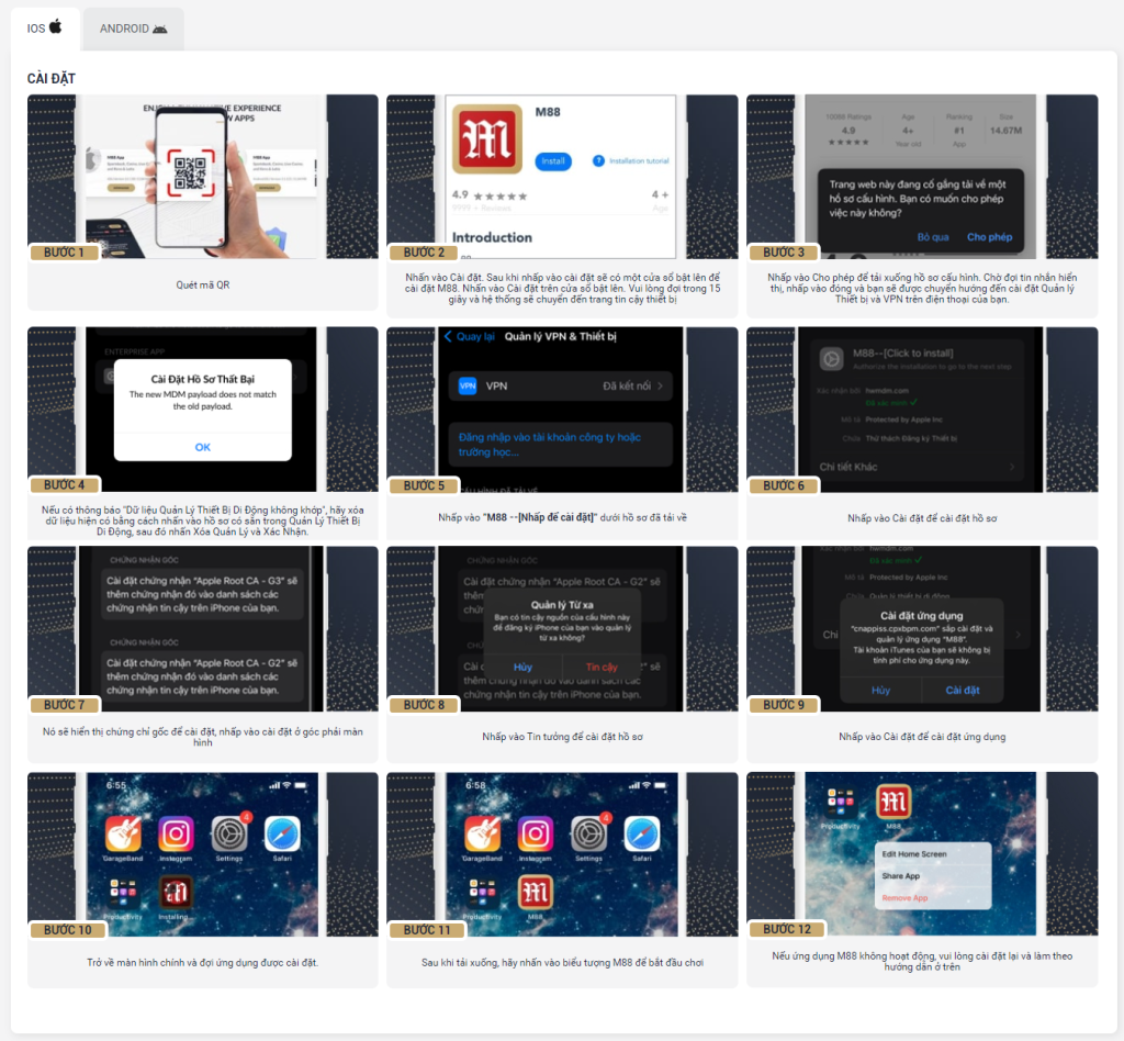 Các bước hướng dẫn chi tiết tải M88 bằng điện thoại iOS